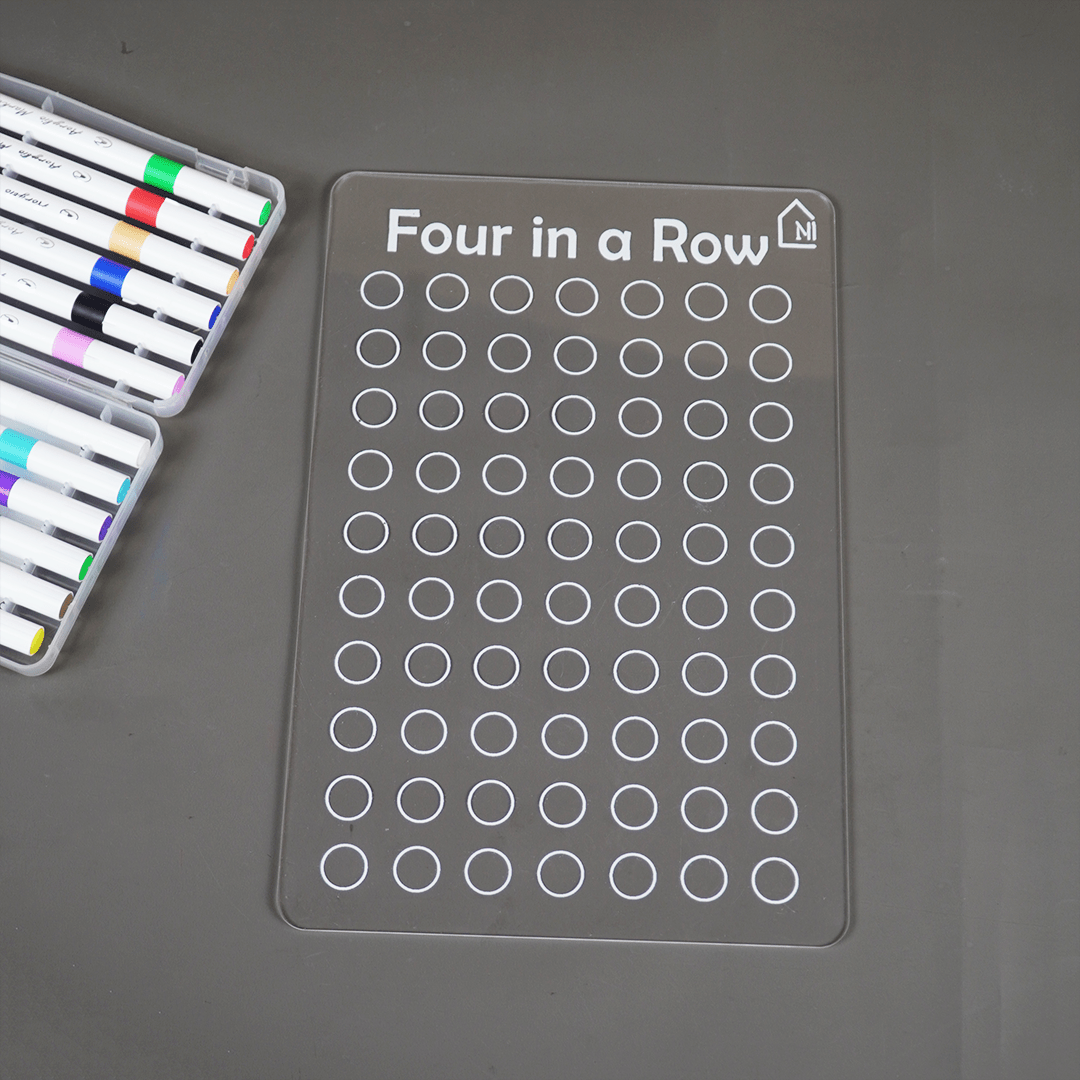Reusable Four in a Row Game Board for Kids Learning Board with Pen Box & Cleaning Cloth - Memories Insite